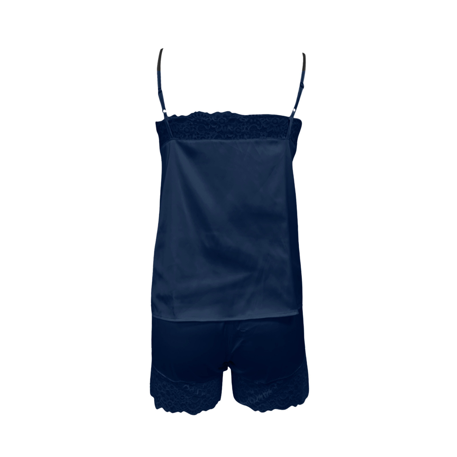 thumbnail image 5 of Conjunto de pijama sexy de encaje liso para mujer, con camisola y pantalones cortos, 2 piezas, tirantes ajustables, 5 of 5